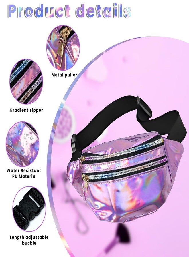 Gabrella 6 Pack Holographic Neon Fanny Packs for Women, Colorful Sport Waist Bag Pack with Adjustable Belt, 80s 90s Shiny Waist Bag Metallic Color Sport Waistbags Shiny Waist Pack - Image 3